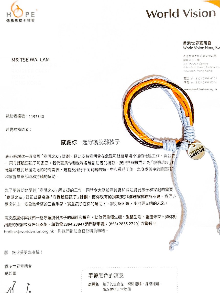 Personal Donation to WORLD VISION