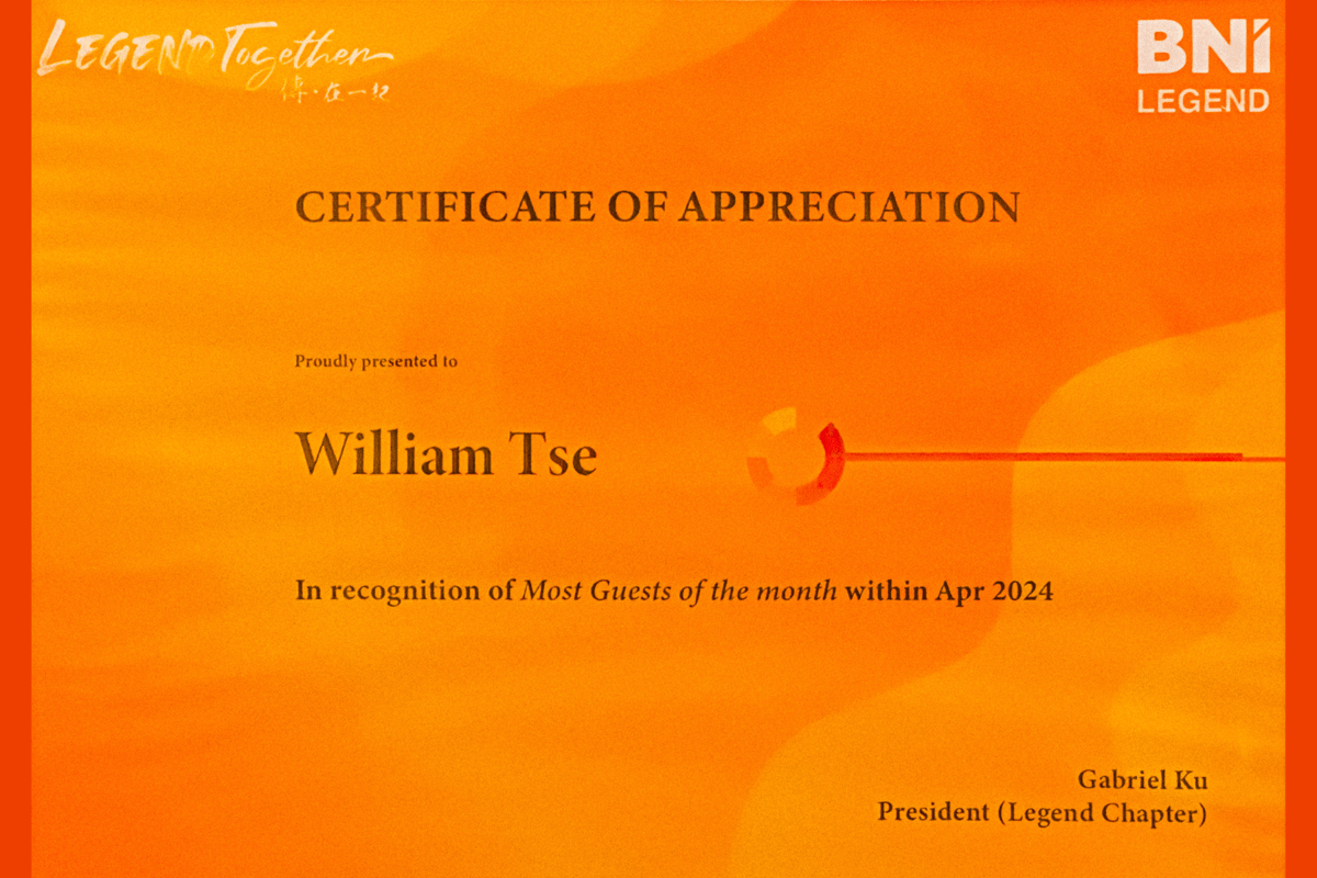 Certificate of Appreciation by BNI